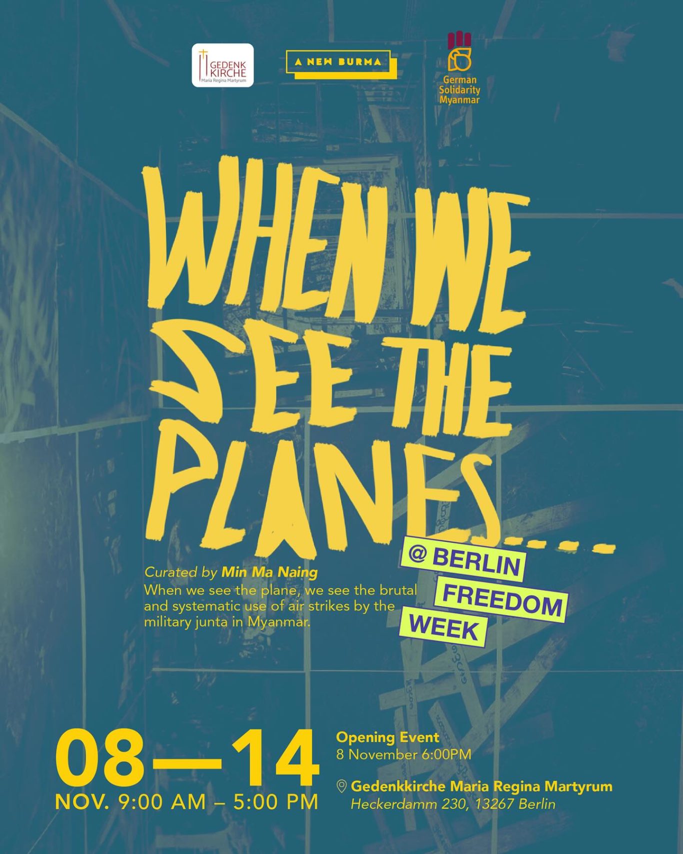 Flyer der Ausstellung „When we see the planes“ in Berlin, 2025